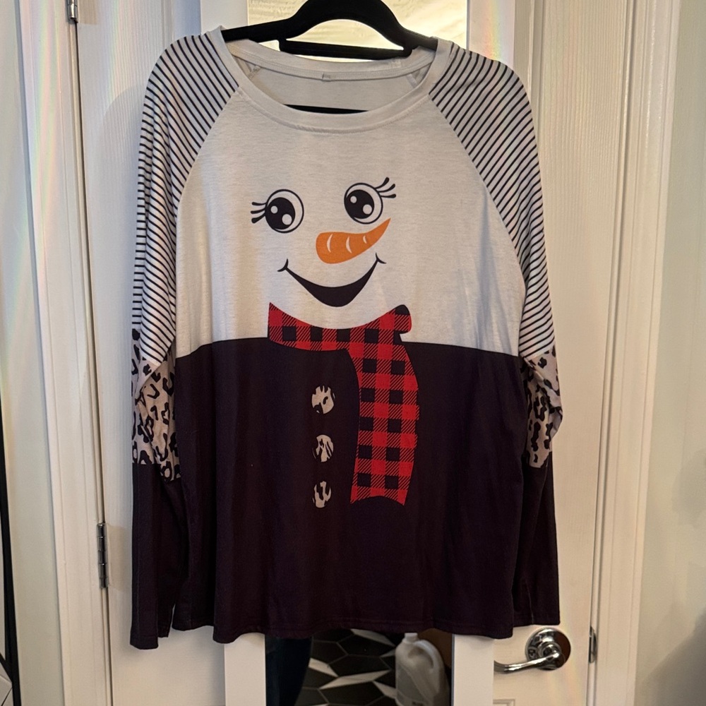 Snowman Face Long Sleeve Shirt Holiday